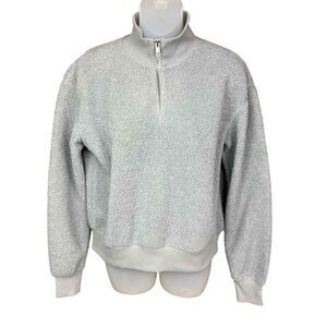 Topshop Jacket Pullover Funnel Neck Grey Fleece 1 Quarter Zip Front Size US 2